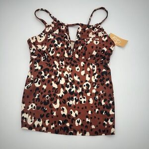 Kona Sol Women's Animal Print Tankini Top in Black/ Brown NWT Size Medium Padded